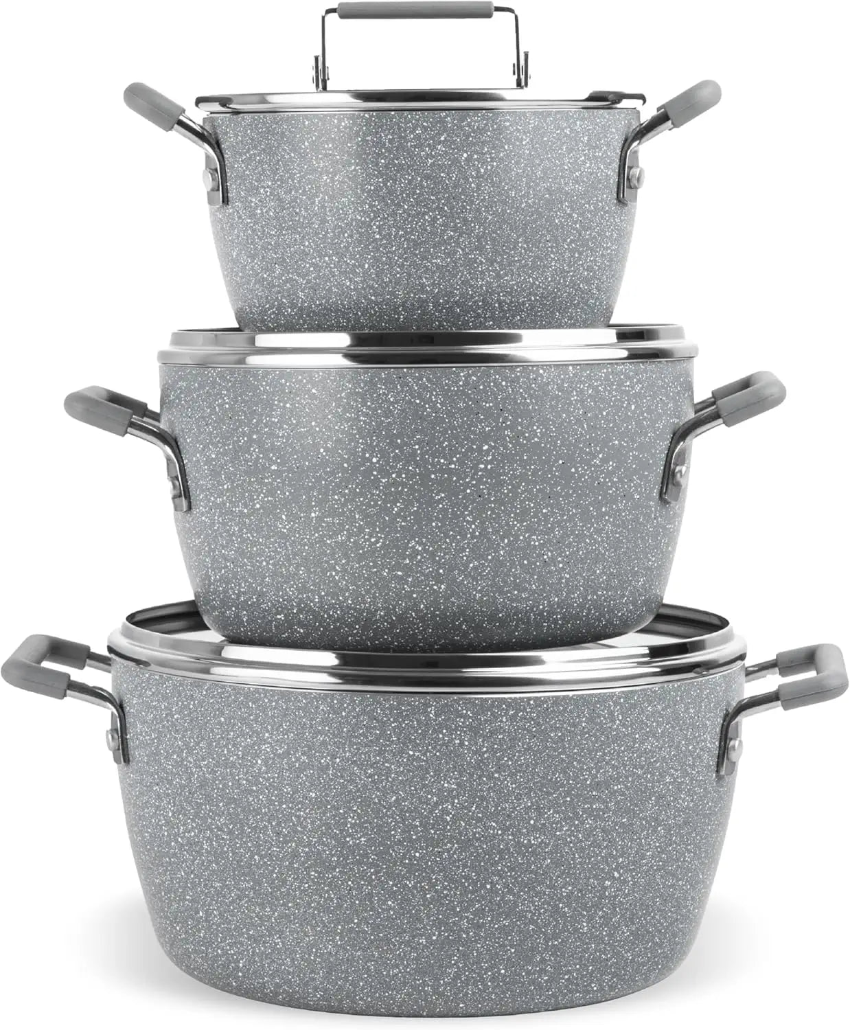 Nonstick Stackable Pots Set With Lids Granite Coated Cookware