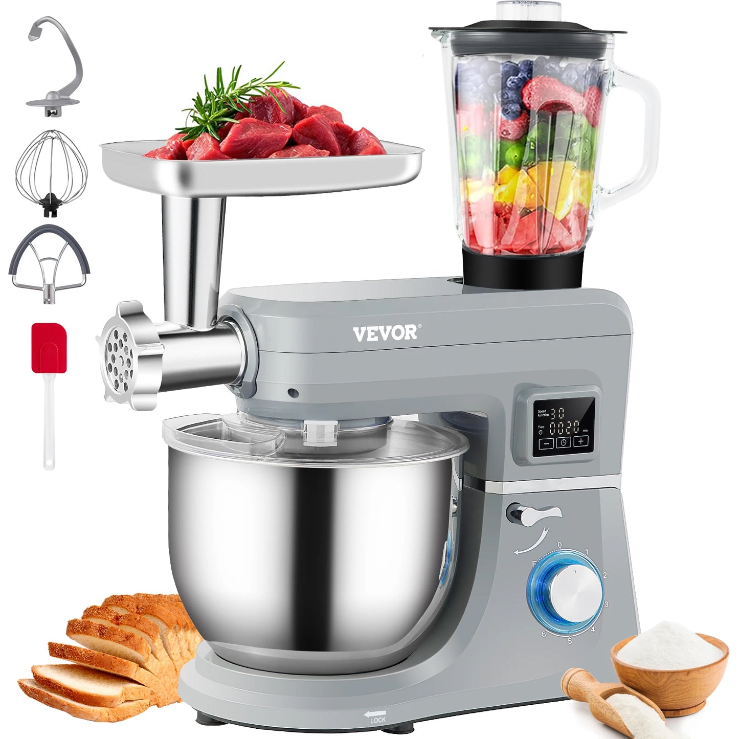 VEVOR 5-In-1 Stand Mixer With LCD Screen Dough Hook