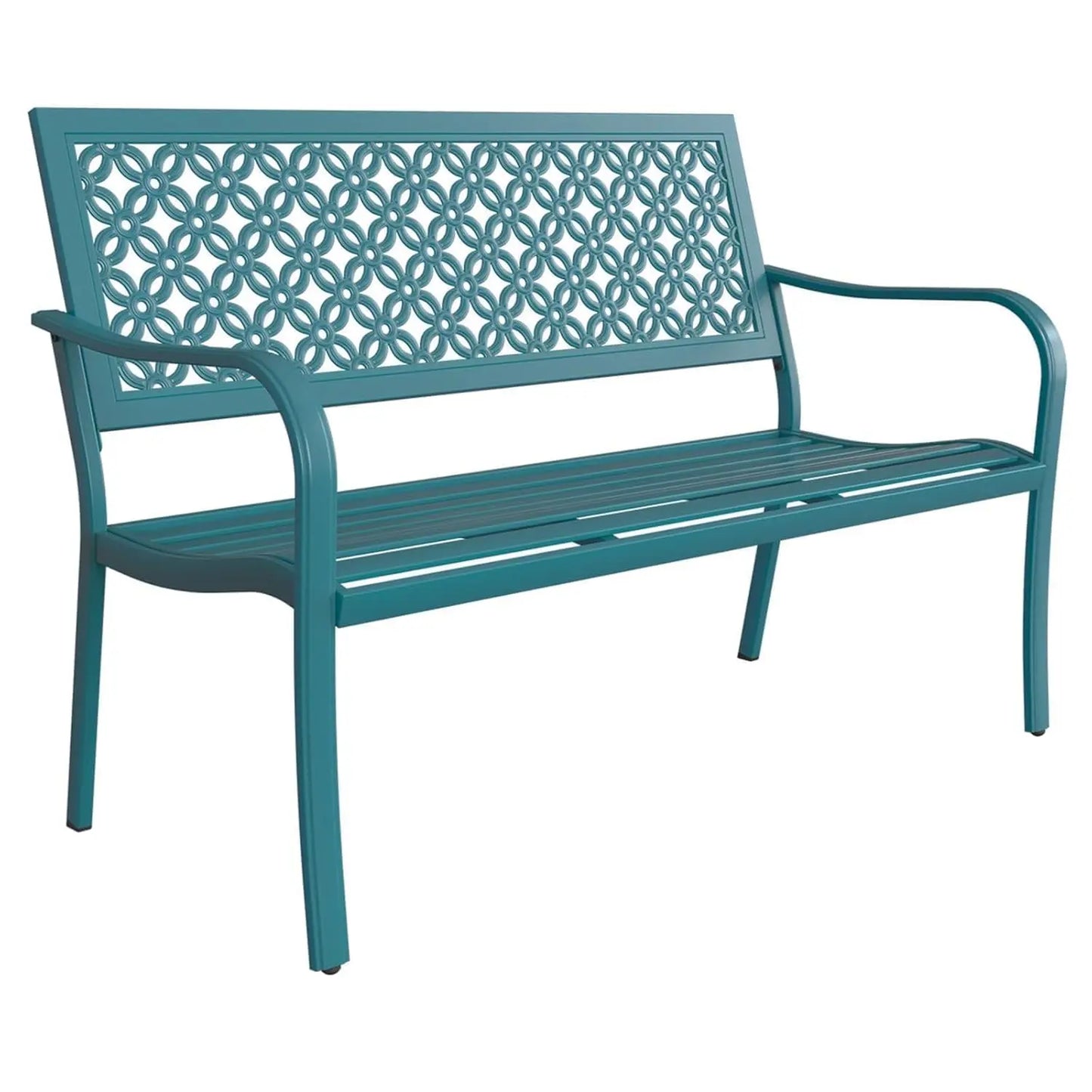 52" Outdoor Bench Rust-Free Metal Frame Aluminum Backrest Faux Wood Finish Patio Garden Porch, Customized