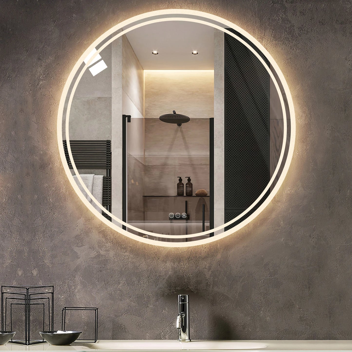 Wisfor Circular LED Backlit Bathroom Mirror with Anti-Fog and Dimmable