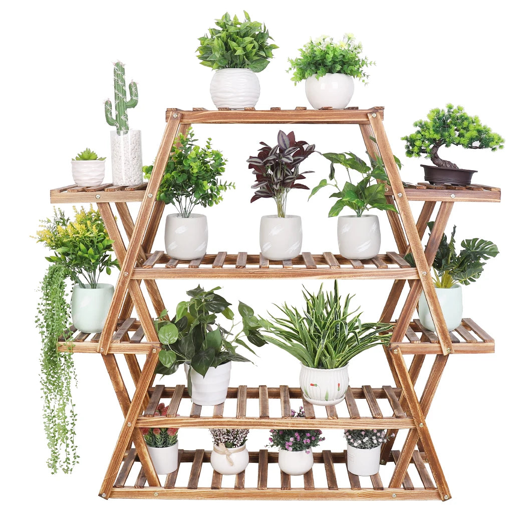 Multilayer Pine Wood Plant Stand 8 Tier Indoor Outdoor