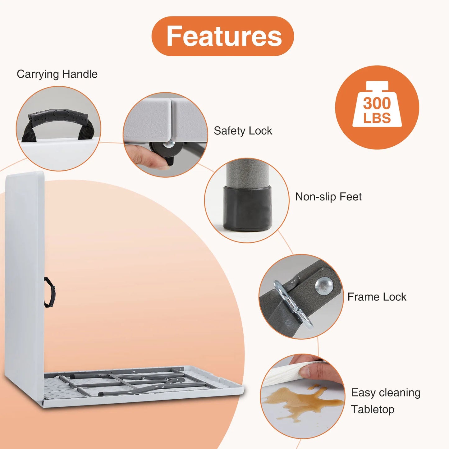 JHK Portable Folding Outdoor Table With Carry Handle For Camping