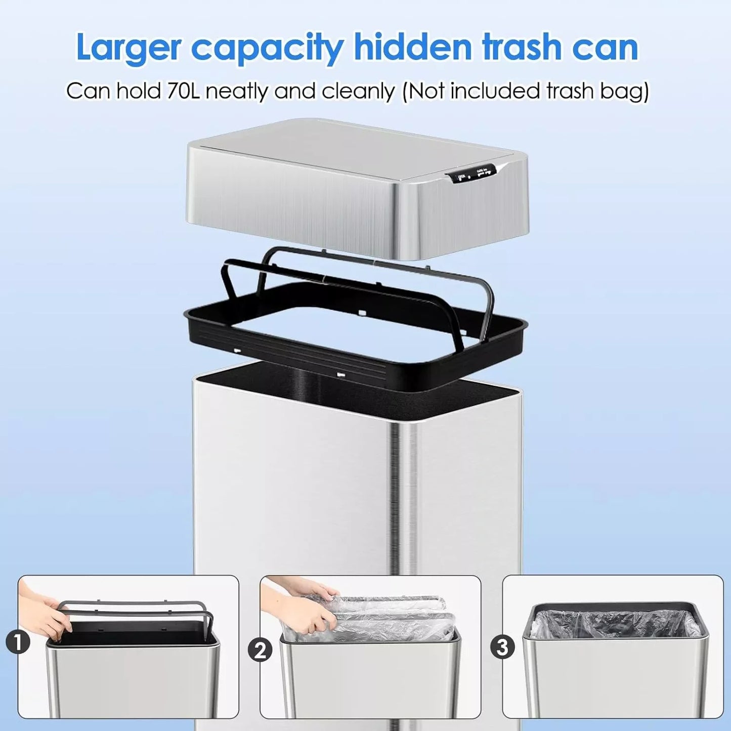 HOMFA Motion Sensor Trash Can Automatic Stainless Steel Kitchen Bin