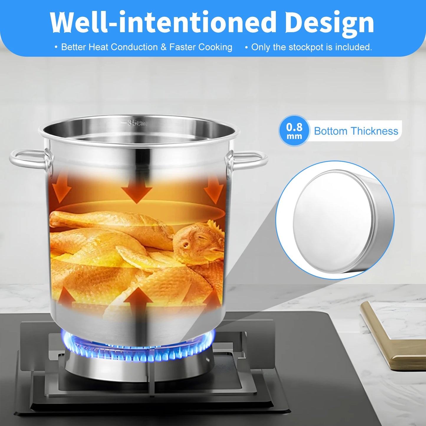 Stainless Steel Soup Pot With Cover And Ergonomic Handles