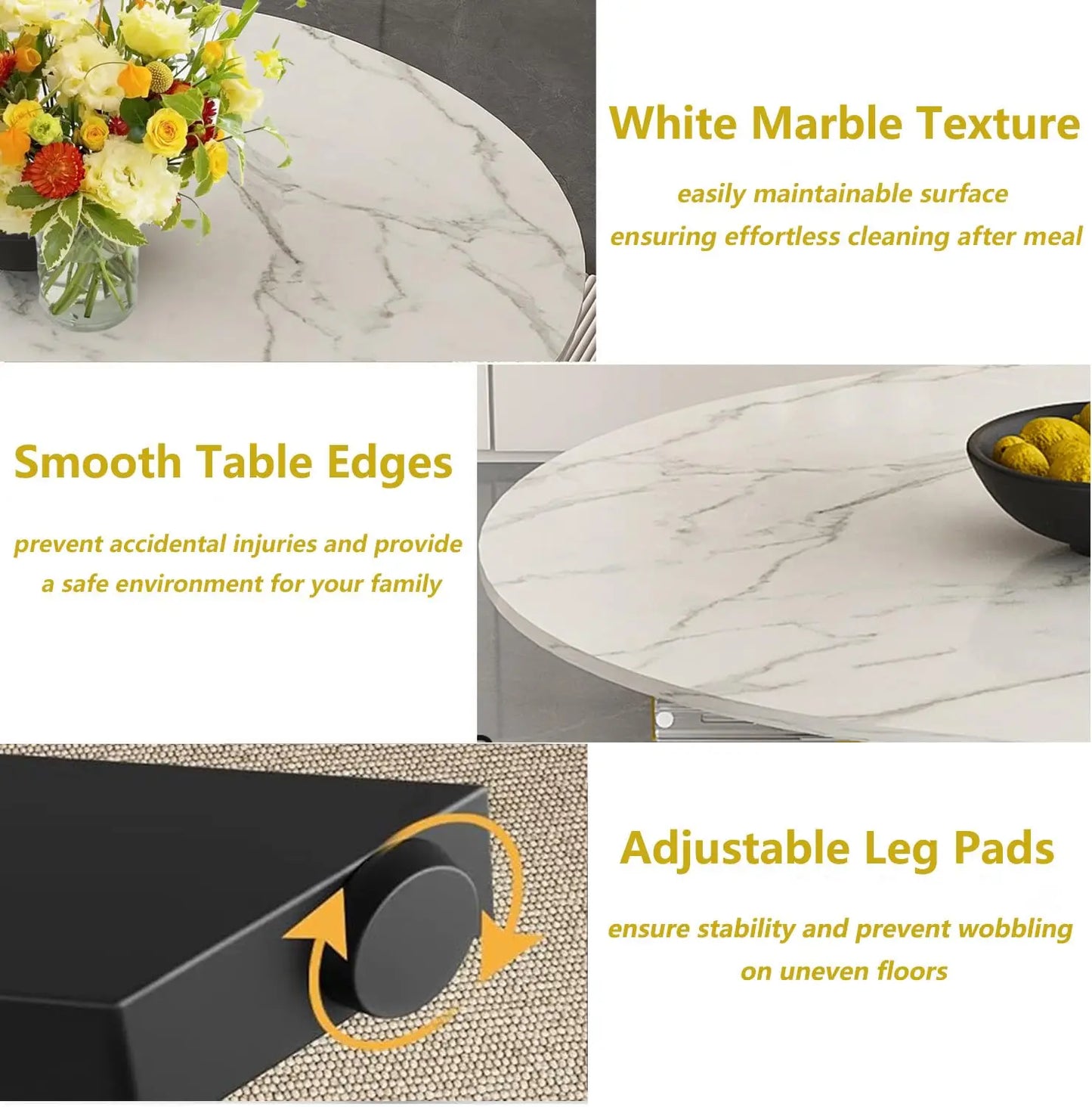 42''-59'' Extendable Dining Room Table for 4-6, White Marble Round Dining Table, Modern Kitchen Circle Oval Dinner, Customized
