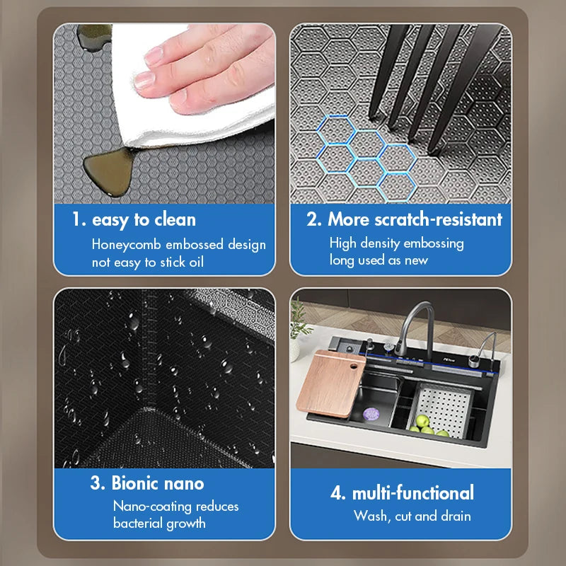 MYQualife 304 Stainless Waterfall Faucet Set With Soap Dispenser