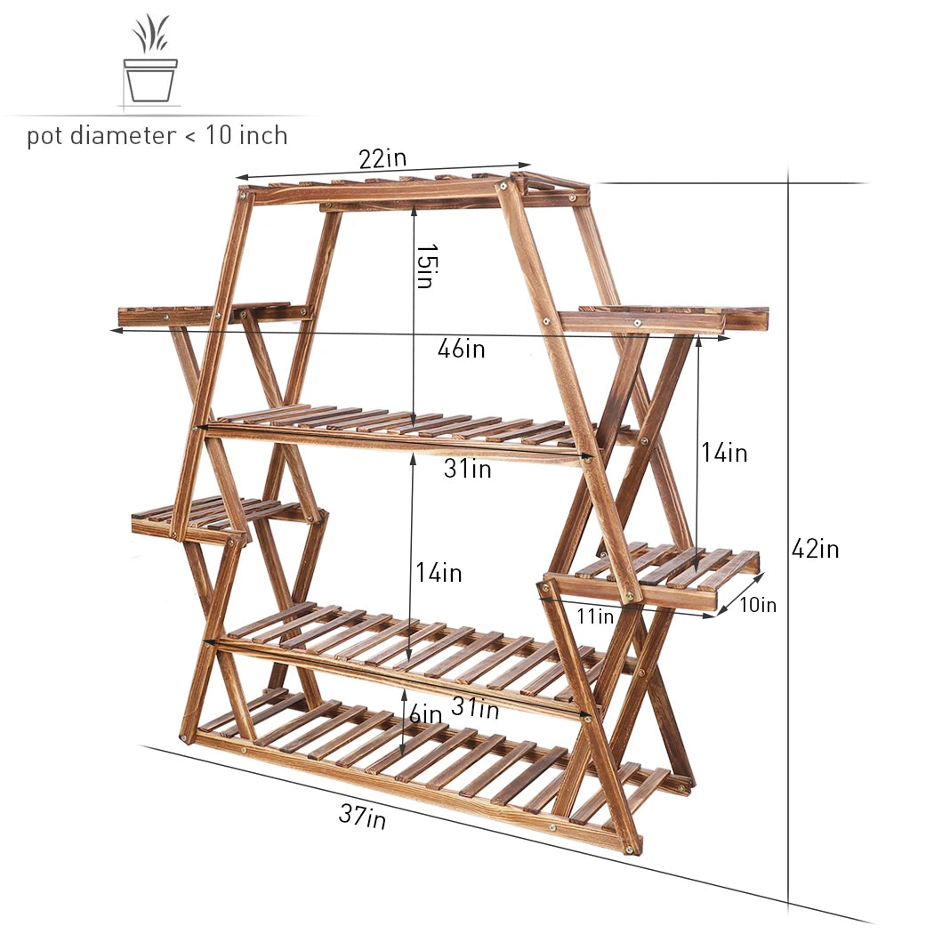 Multilayer Pine Wood Plant Stand 8 Tier Indoor Outdoor