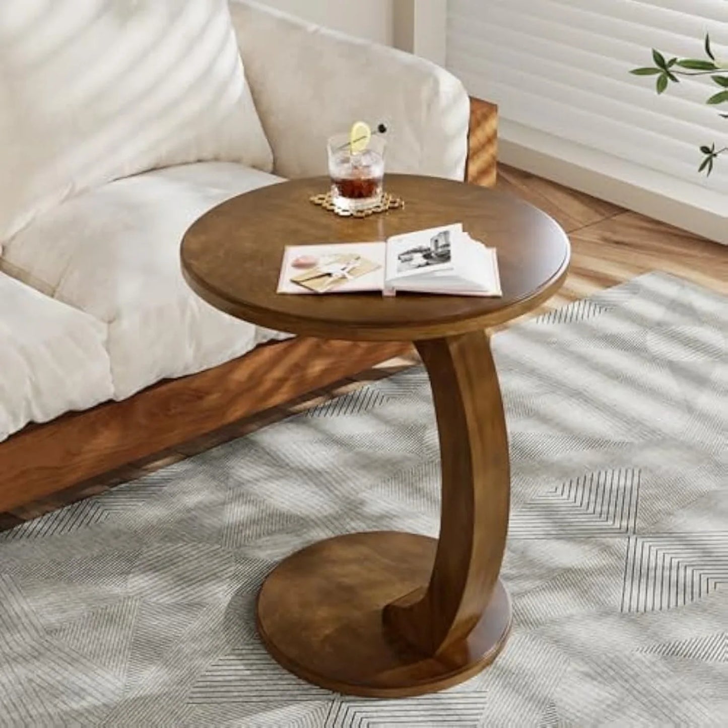 LITTLE TREE Round Wood C Shaped End Table Living Room