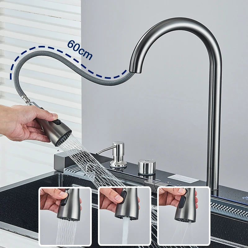 Rozin 304 Stainless Steel Kitchen Sink With Digital Waterfall Faucet