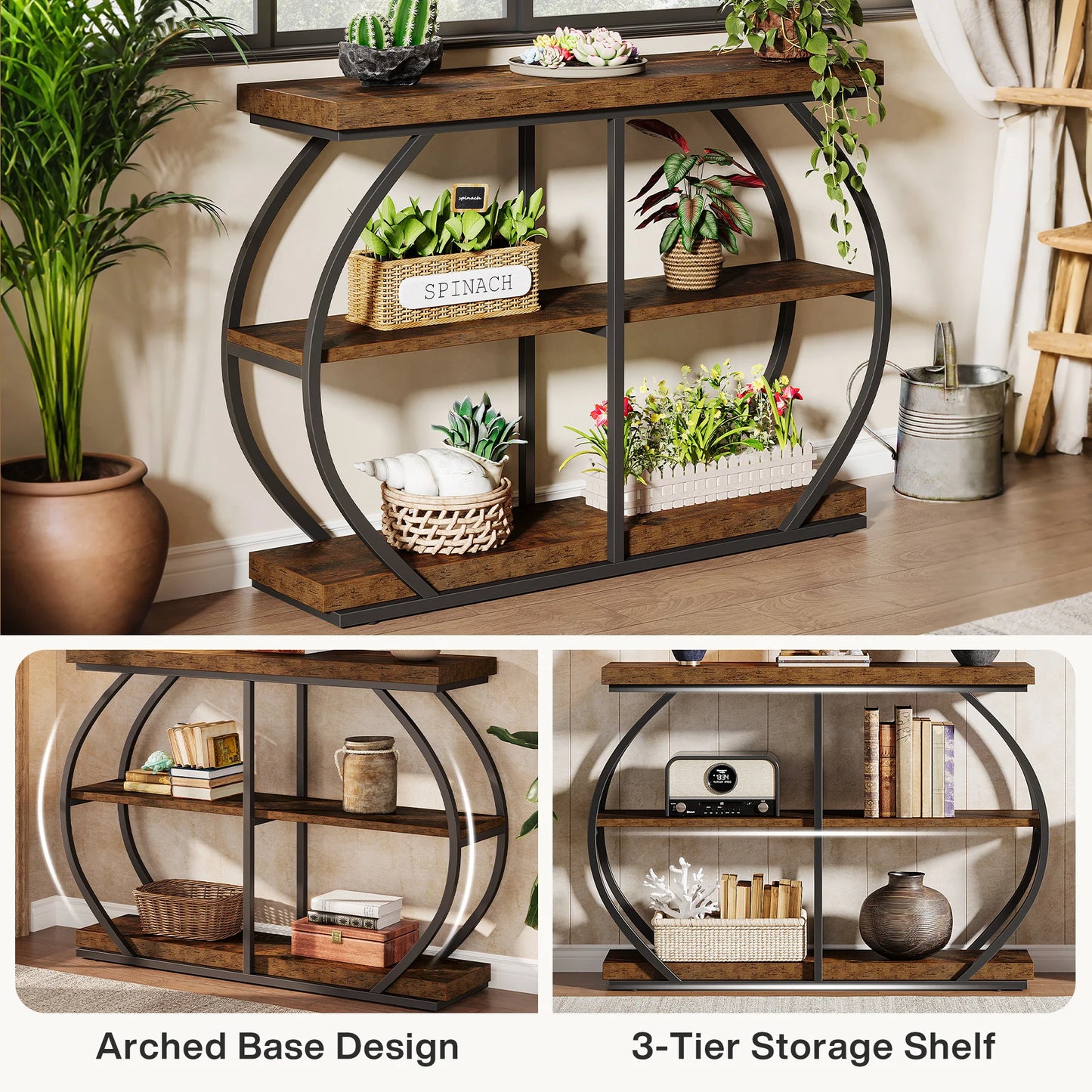 Tribesigns Industrial Console Table With Storage Shelves