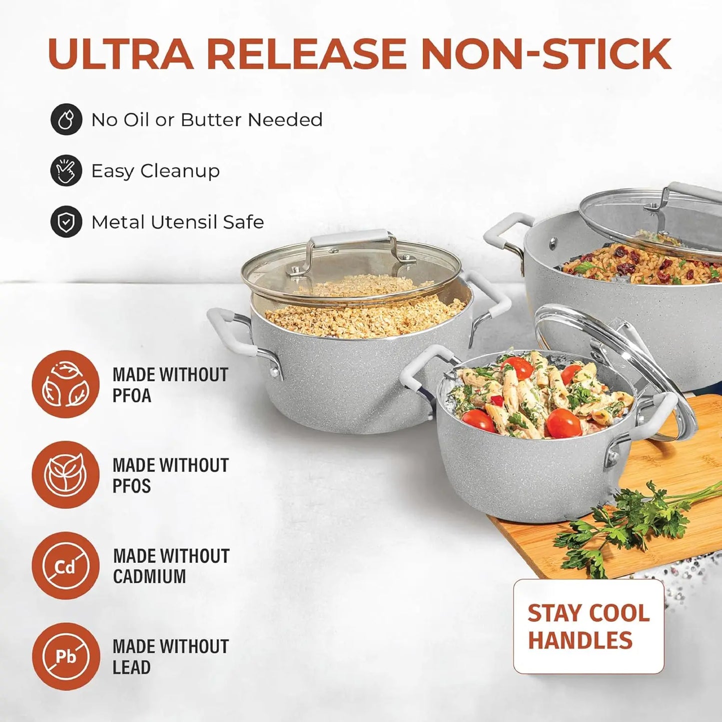 Nonstick Stackable Pots Set With Lids Granite Coated Cookware