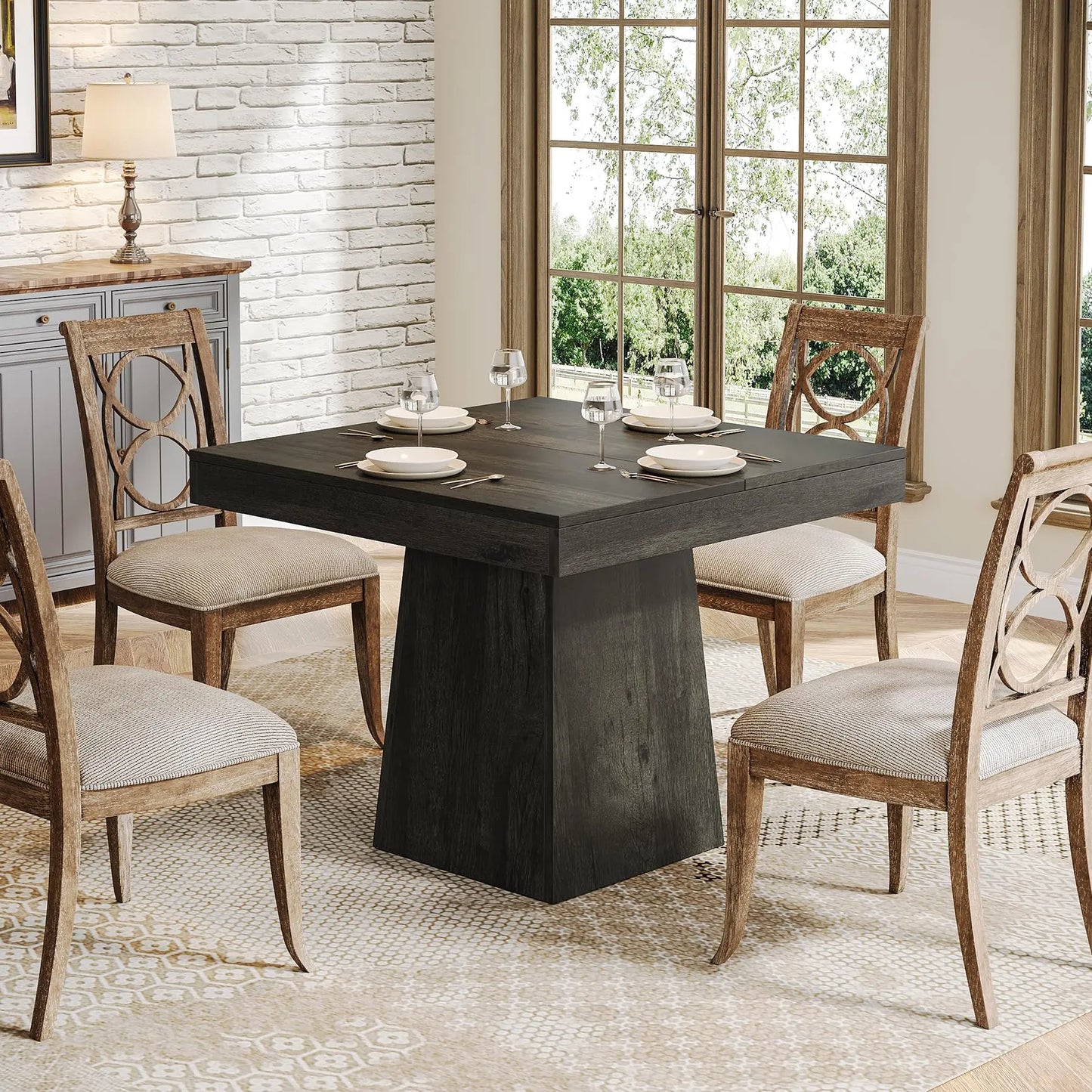 Tribesigns Square Dining Table For Four With Sturdy Pedestal Base