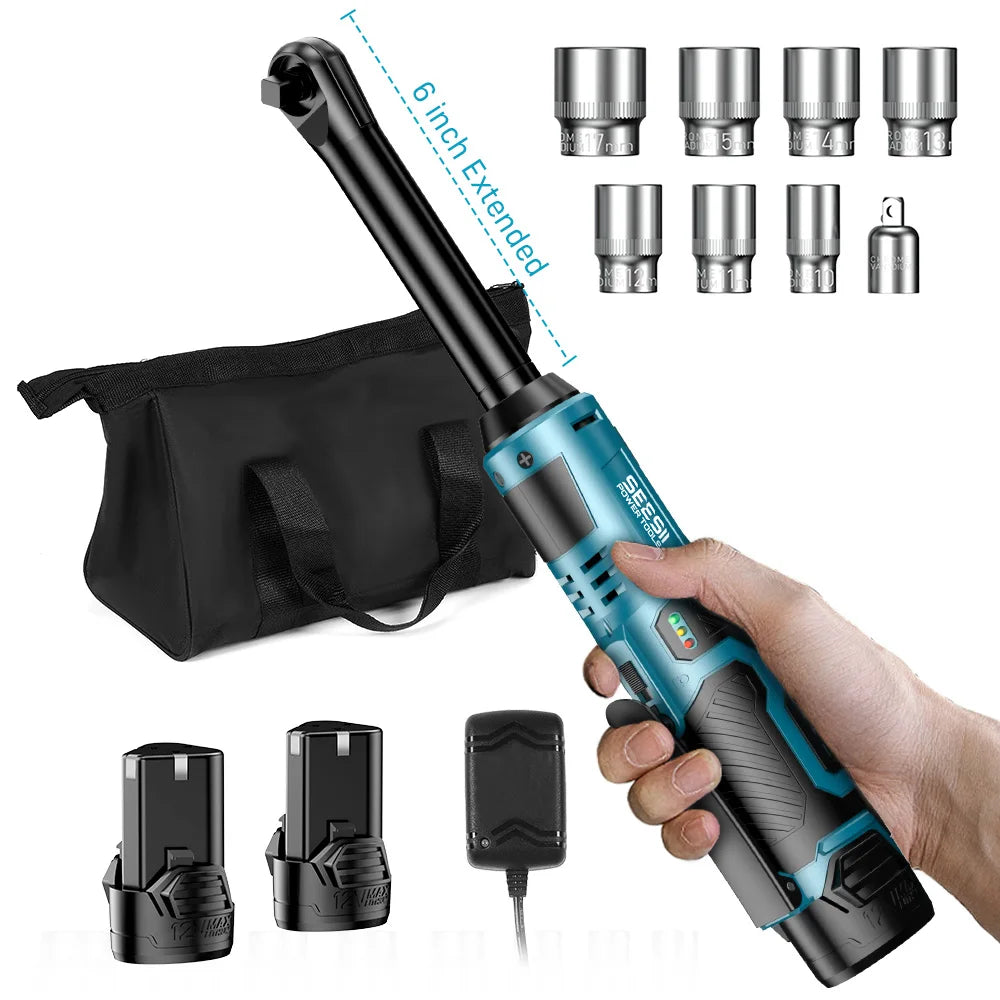 Seesii Cordless Electric Ratchet Wrench 12V 55Nm With Two Batteries