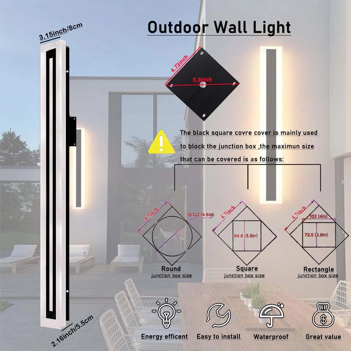 Outdoor LED Wall Light Strip Modern Sconce IP67 Weatherproof Fixture