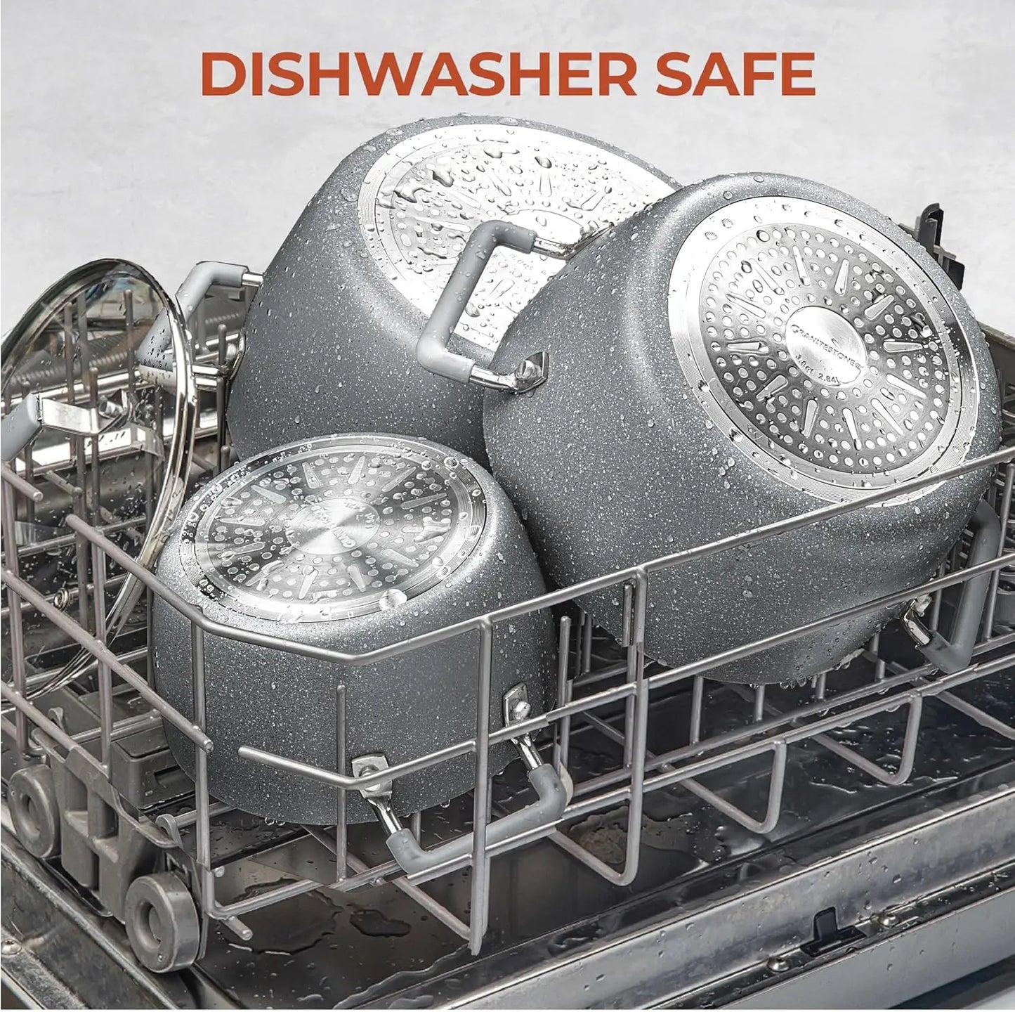 Nonstick Stackable Pots Set With Lids Granite Coated Cookware