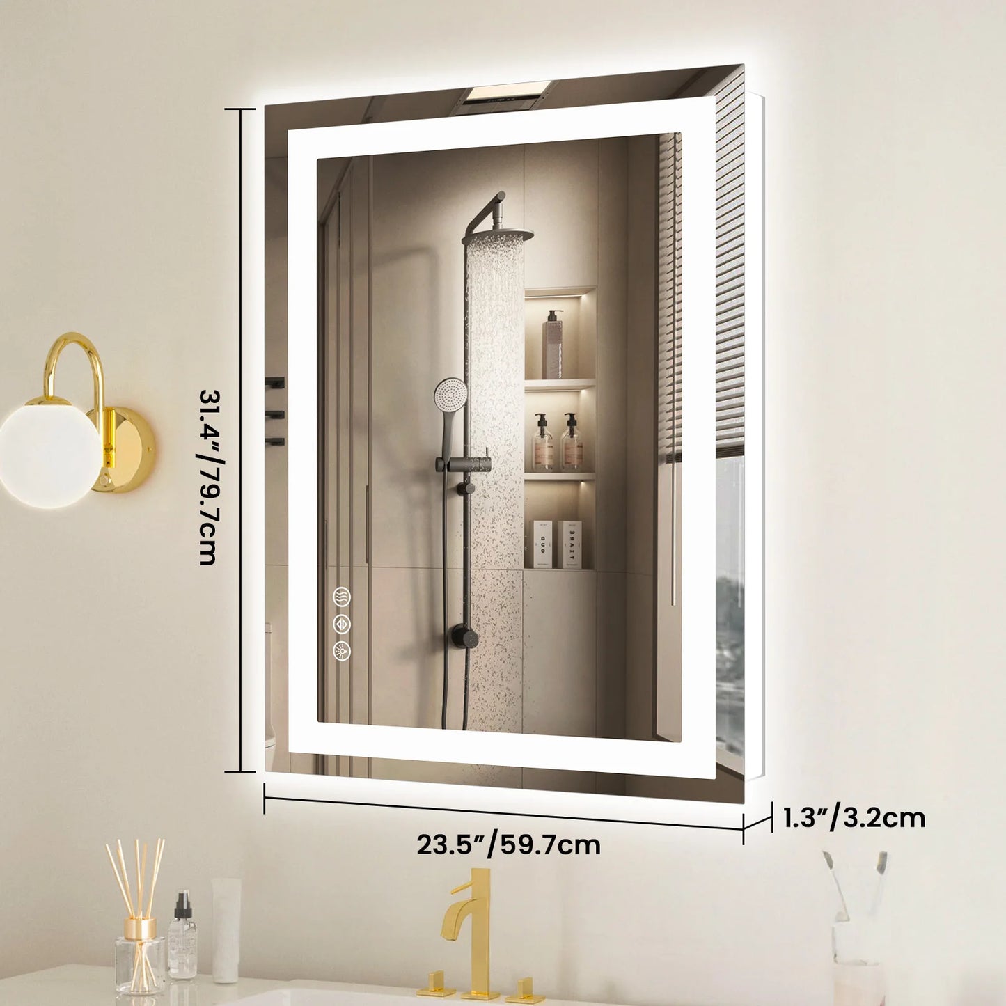 JHK LED Bathroom Vanity Mirror With Memory Function Front Light And Backlit