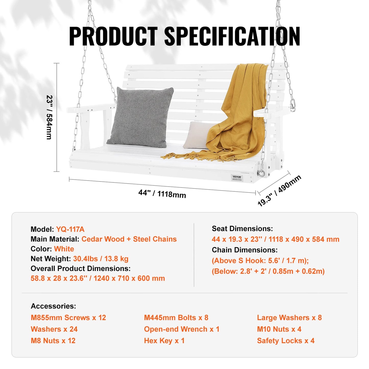 SucceBuy Wooden Porch Swing Outdoor Patio Bench With Load Capacity
