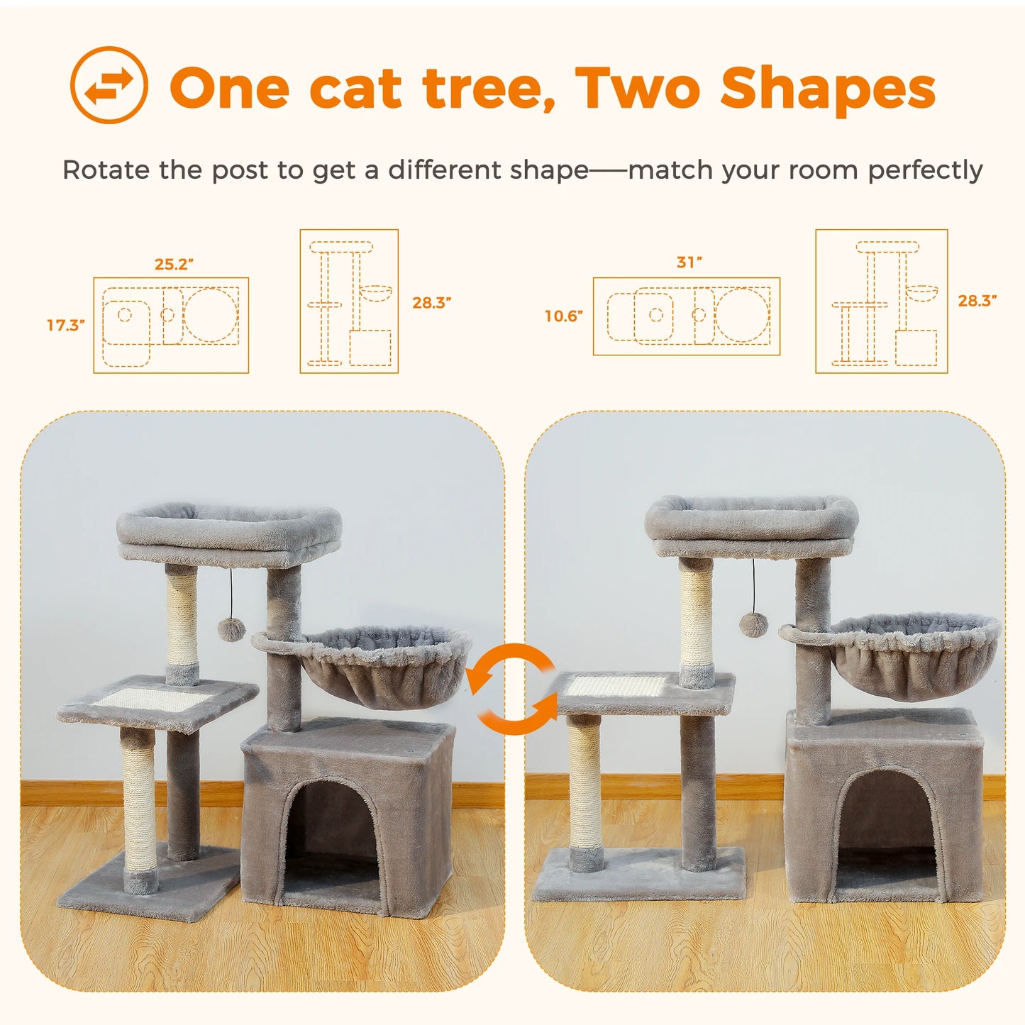 PAWZ Road Cat Tree Tower Indoor Cats Dual-Style Activity Scratcher