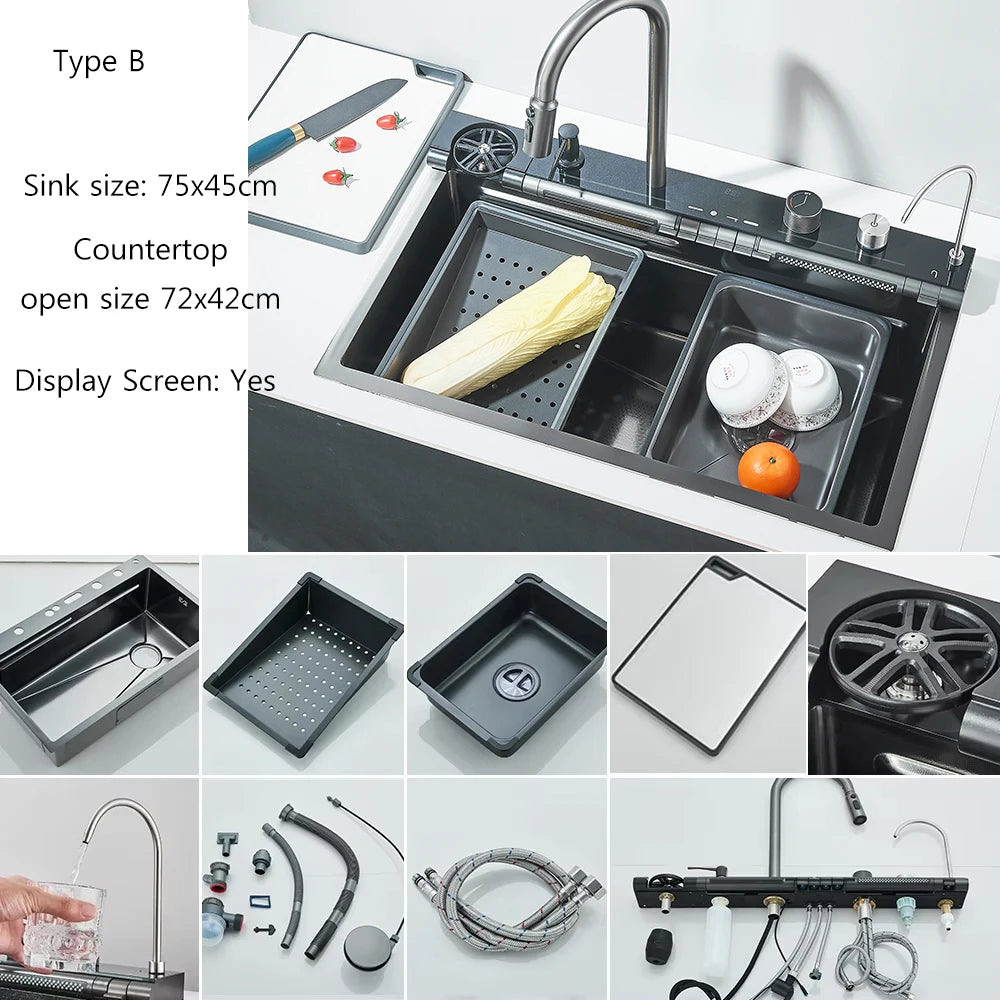 MYQualife 304 Stainless Waterfall Faucet Set With Soap Dispenser