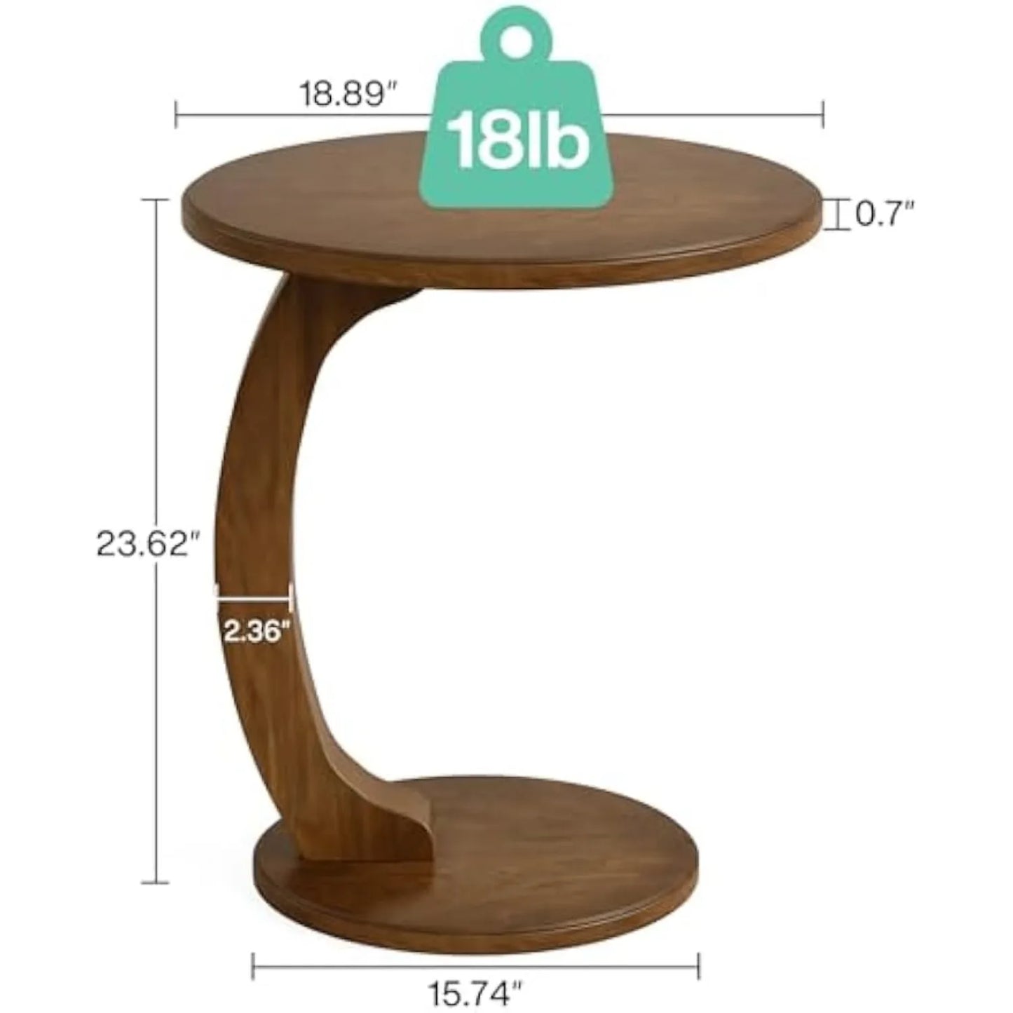 LITTLE TREE Round Wood C Shaped End Table Living Room
