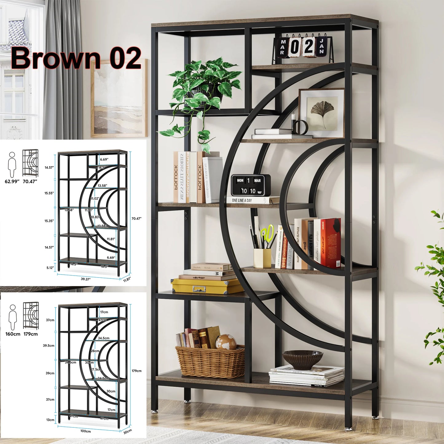 Tribesigns Industrial 5 Tier Etagere Bookcase Freestanding Display Shelf