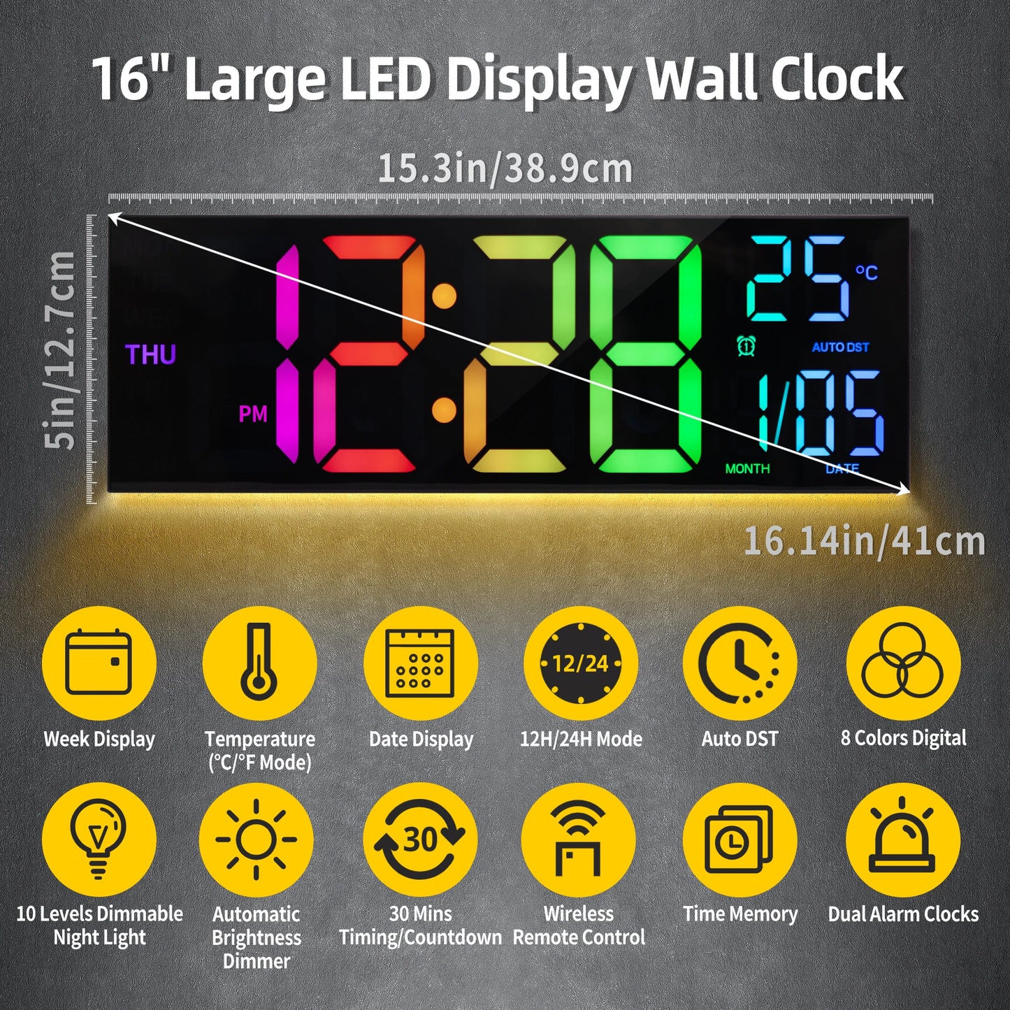 Digital Wall Clock With Remote Alarm Temperature Display