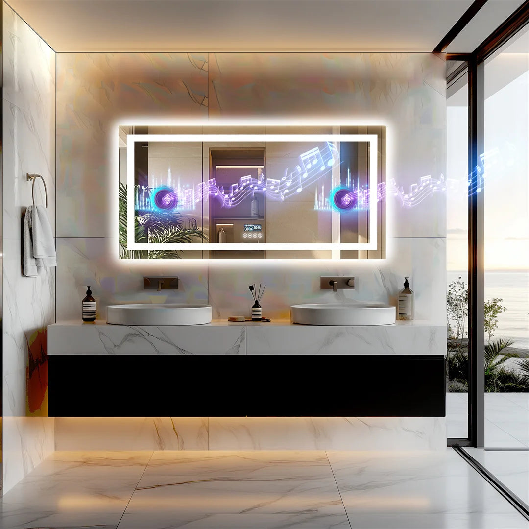 LUVODIC Fogless Illuminated Bluetooth Bathroom Mirror With Speaker