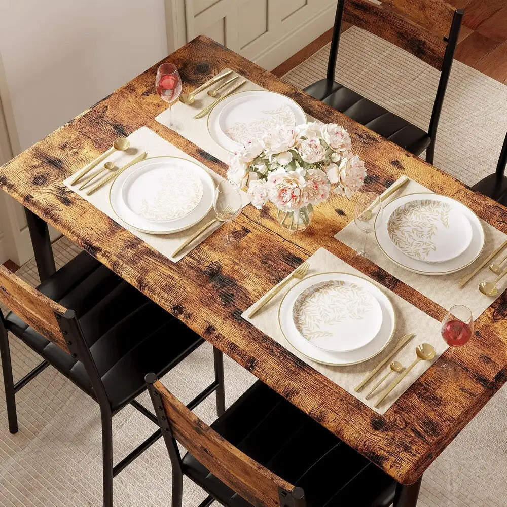 IRONCK Dining Table Set For 4 With Upholstered Chairs Wood Kitchen Small Spaces