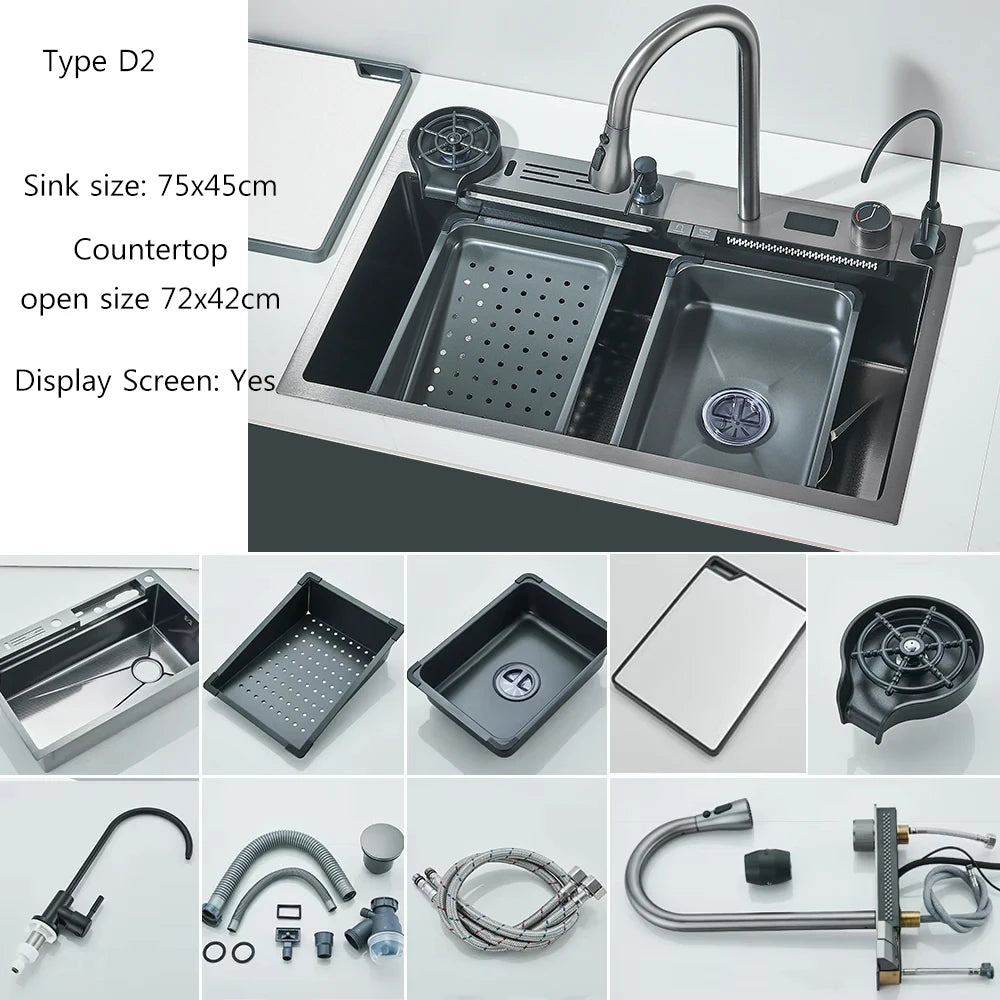 MYQualife 304 Stainless Waterfall Faucet Set With Soap Dispenser