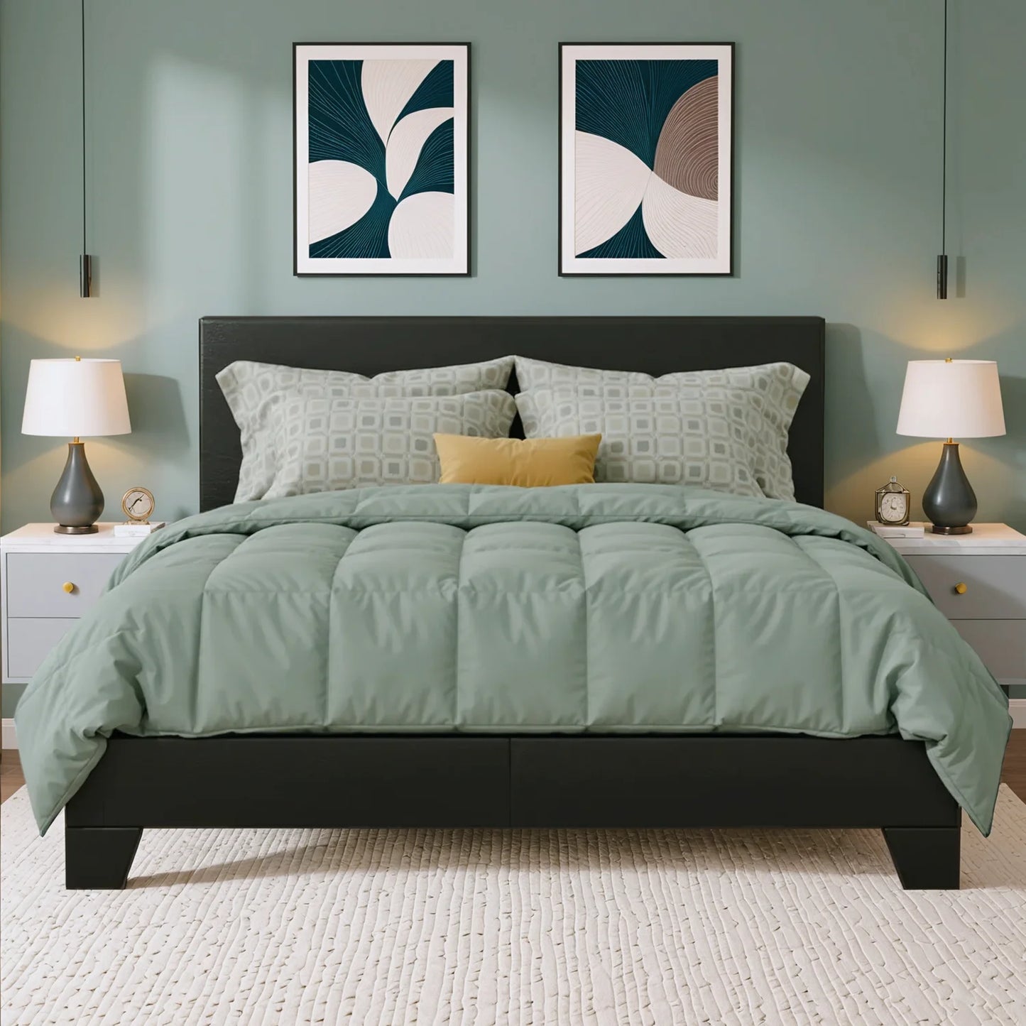 HOOMIC Upholstered Bed Frame With Adjustable Linen Headboard And Slats