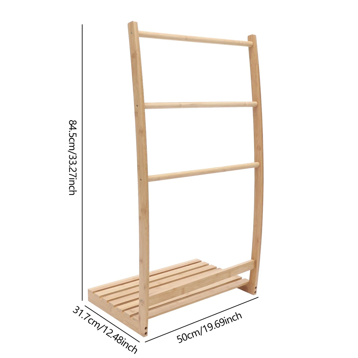 3 Tier Freestanding Bamboo Towel Drying Rack Moisture Resistant Bathroom