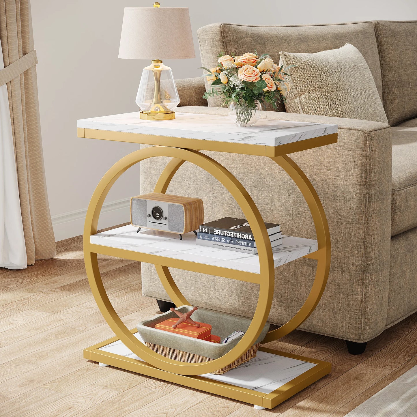 Tribesigns End Table 3 Tier Side Table With Metal Frame