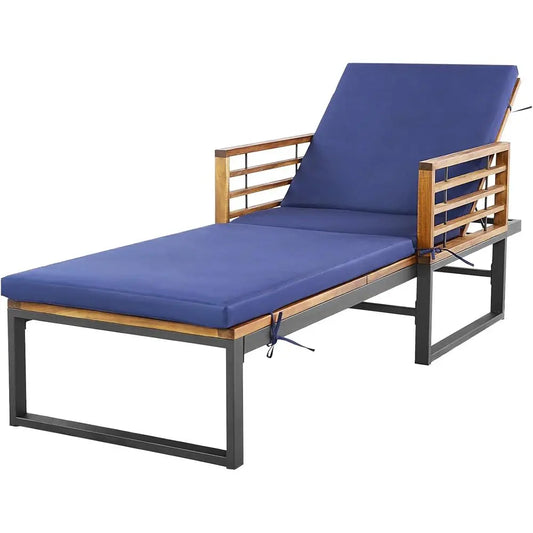 DAFIFY Premium Acacia Wood Chaise Lounge Adjustable Backrest