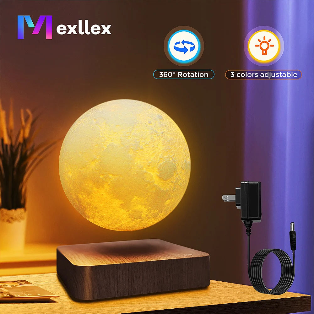 Mexllex Magnetic Floating Moon Lamp With Wooden Base And LED