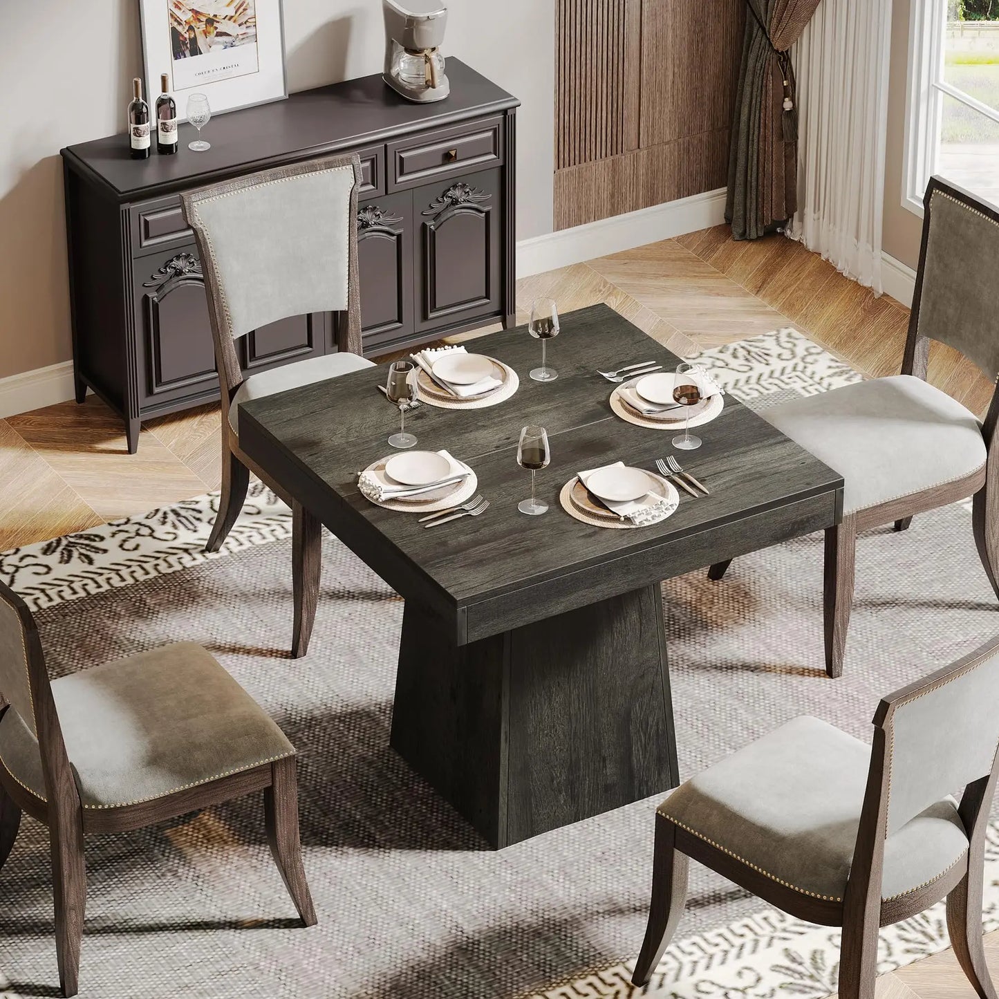 Tribesigns Square Dining Table For Four With Sturdy Pedestal Base