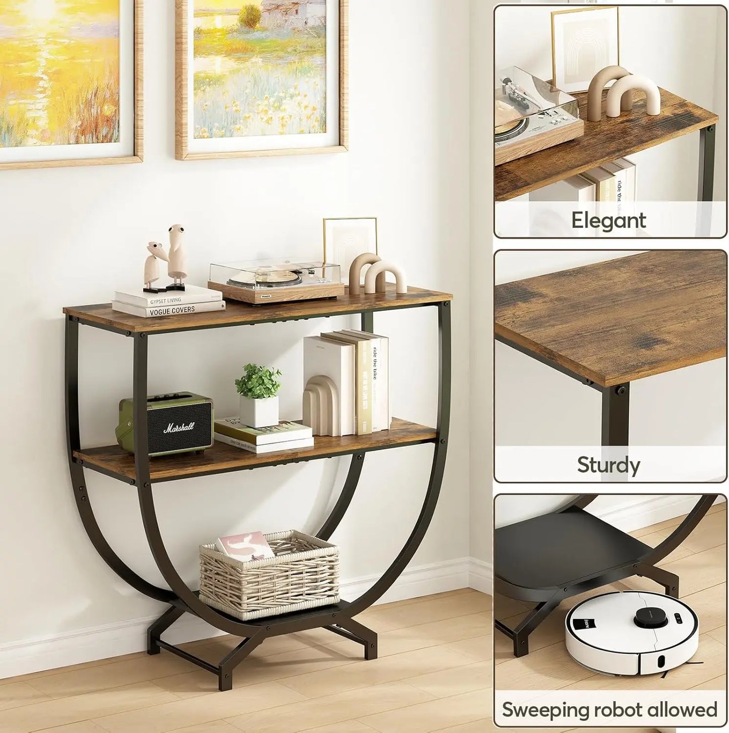 Industrial 3-Tier Console Table With Storage For Entryway