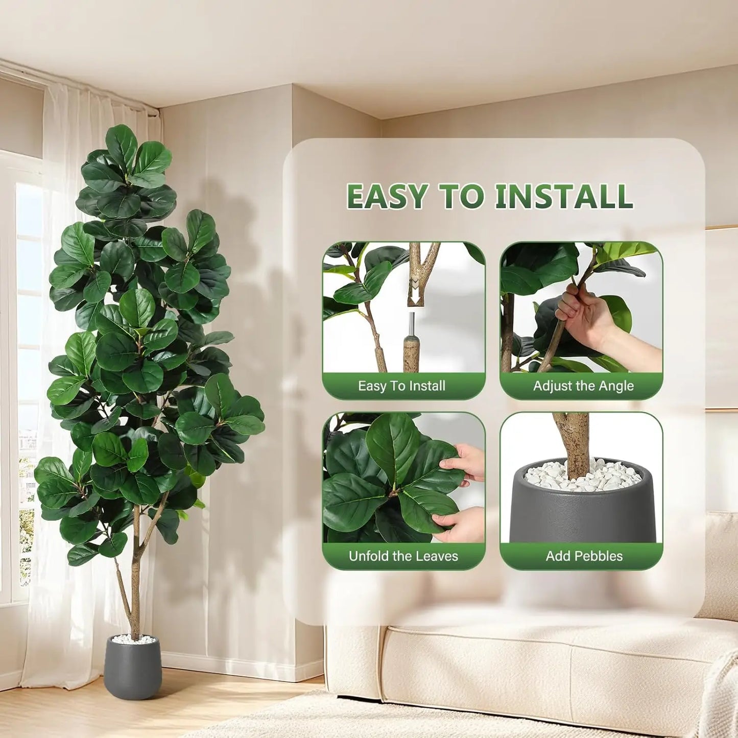 Realistic Fiddle Leaf Fig Tree Artificial for Home Decor Display