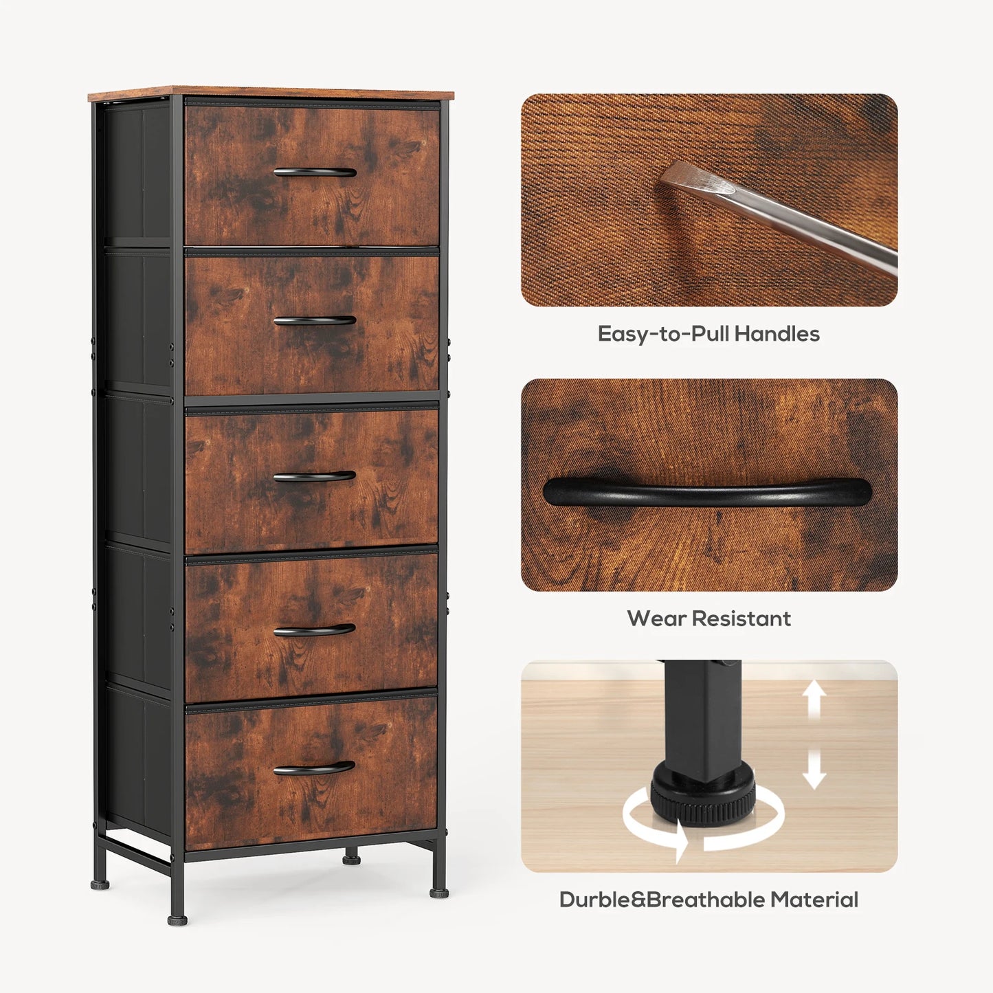 JHK Dresser With 5 Fabric Drawers
