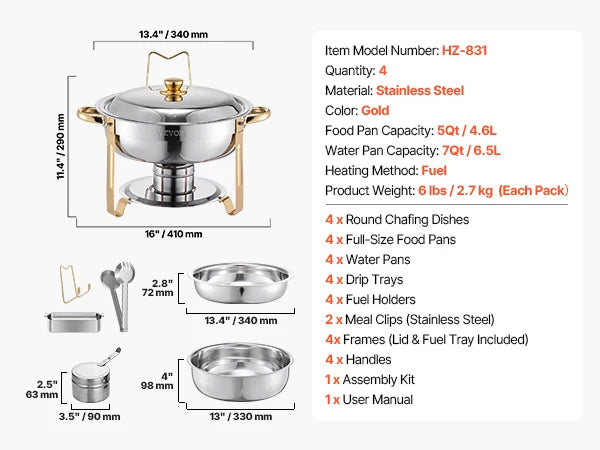 SucceBuy Four Pack Chafing Dish Buffet Set Stainless Steel Chafer Warmer