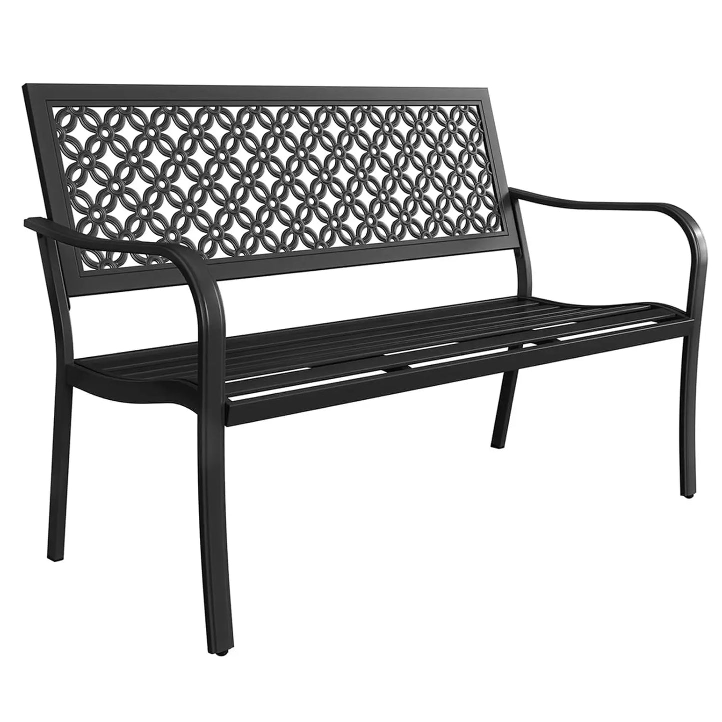 52" Outdoor Bench Rust-Free Metal Frame Aluminum Backrest Faux Wood Finish Patio Garden Porch, Customized