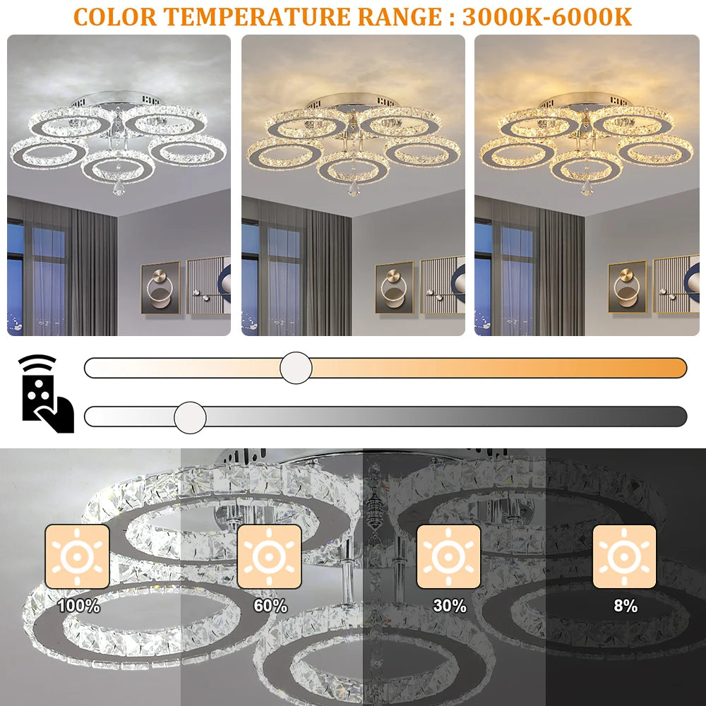 VETRULUS Modern Crystal Led Chandelier Ceiling Light