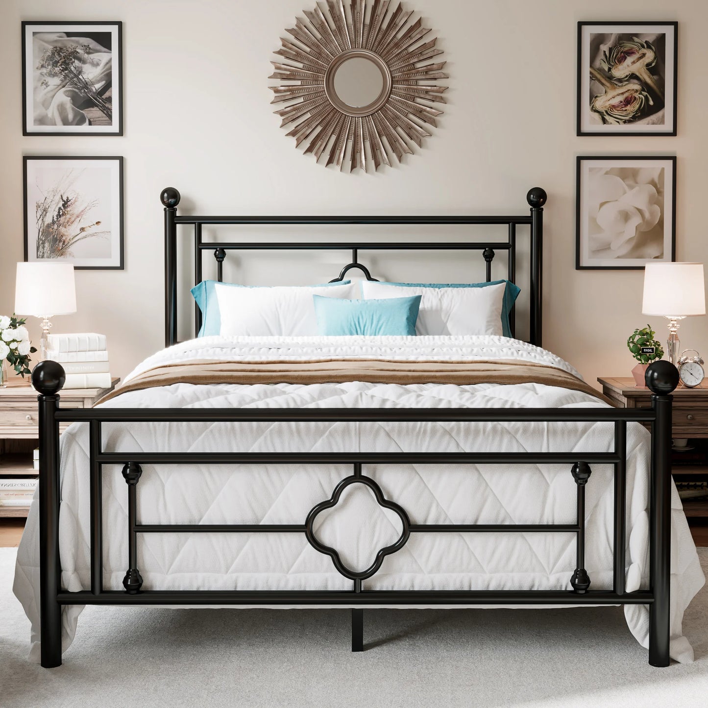 HOOMICH Victorian Style Wrought Iron Platform Bed Frame With Headboard