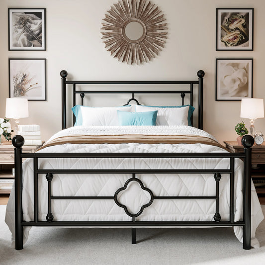 HOOMICH Victorian Style Wrought Iron Platform Bed Frame With Headboard