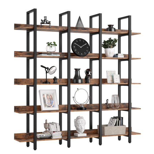 IRONCK Triple Wide Etagere Bookcase with Back Fence