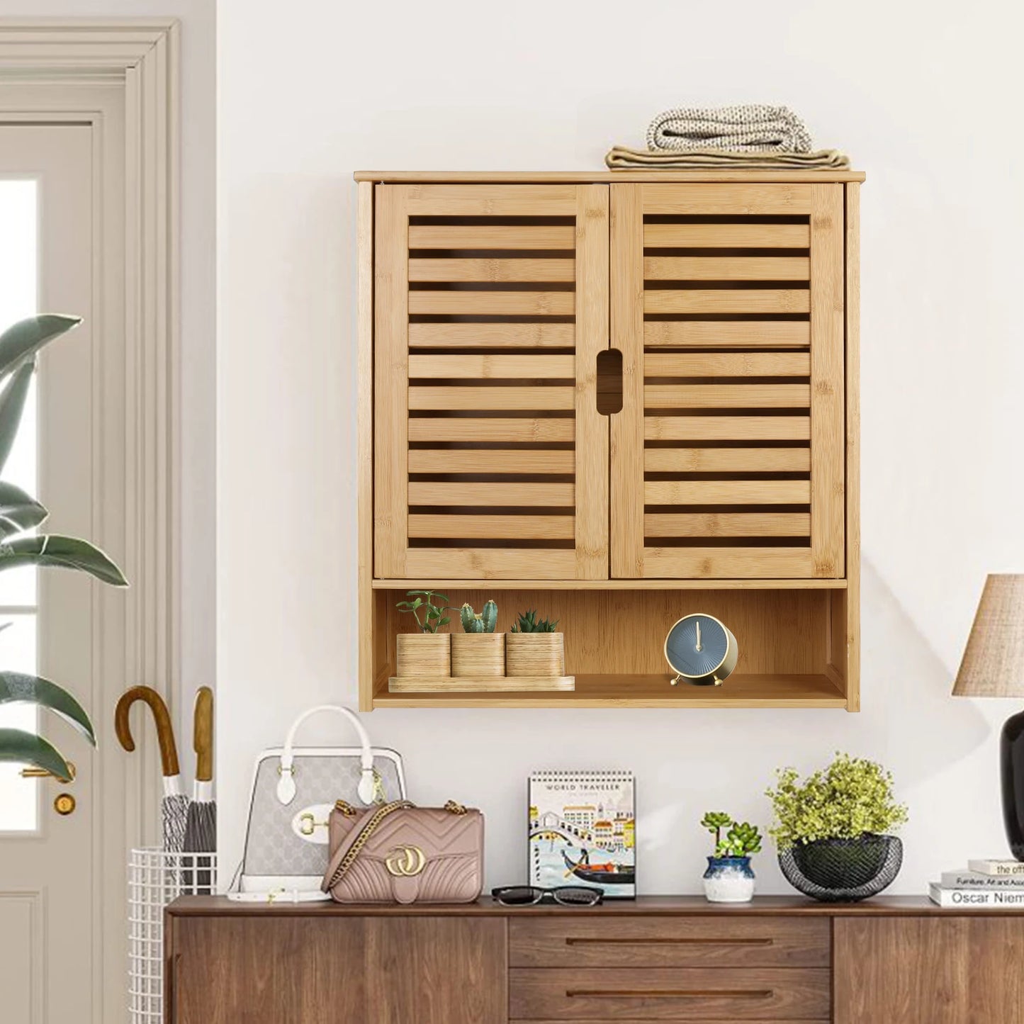 Wisfor Bamboo Over The Toilet Wall Cabinet With Two Doors