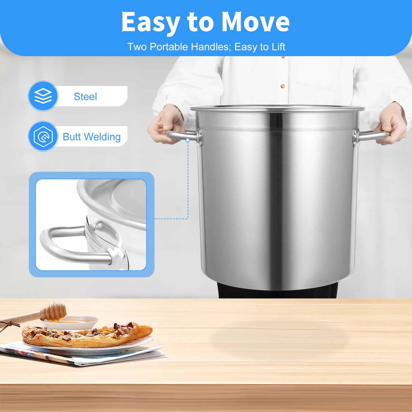 Stainless Steel Soup Pot With Cover And Ergonomic Handles