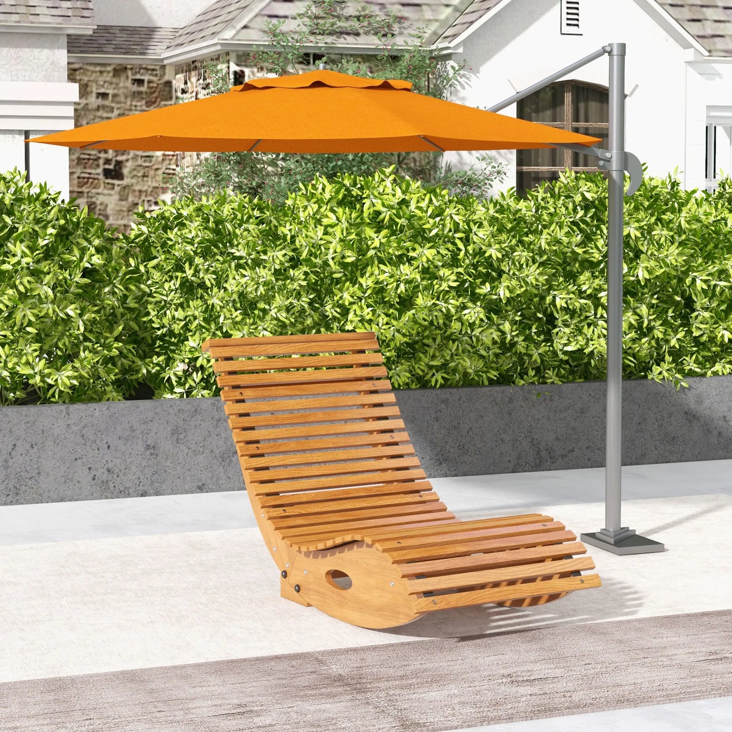 Outsunny Outdoor Rocking Chair With Slatted Teak Seat