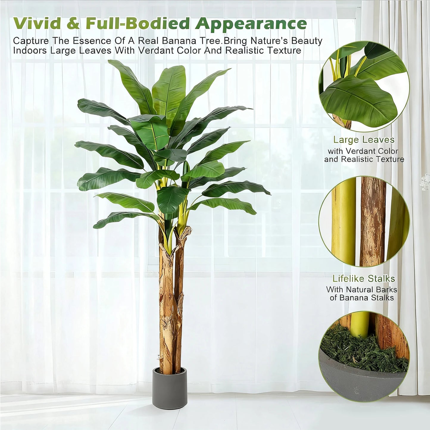 HiMISSCN Artificial Banana Tree With Realistic Leaves For Home Decor