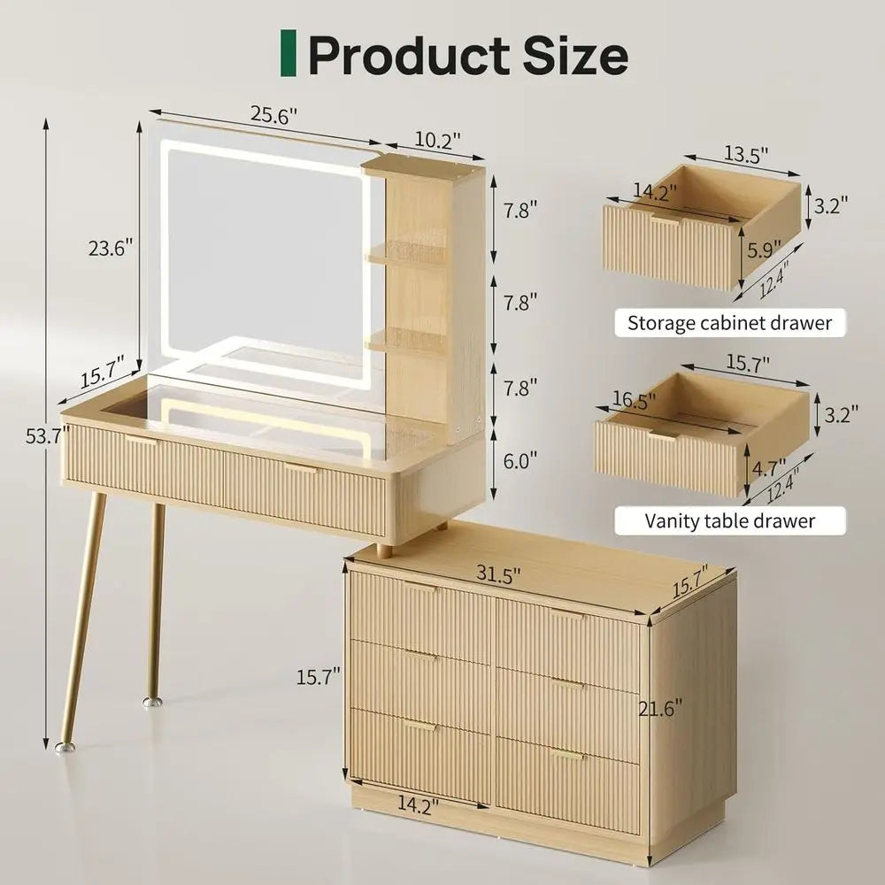 CHENGWEI Modern 65 LED Makeup Vanity Desk With Glass Top