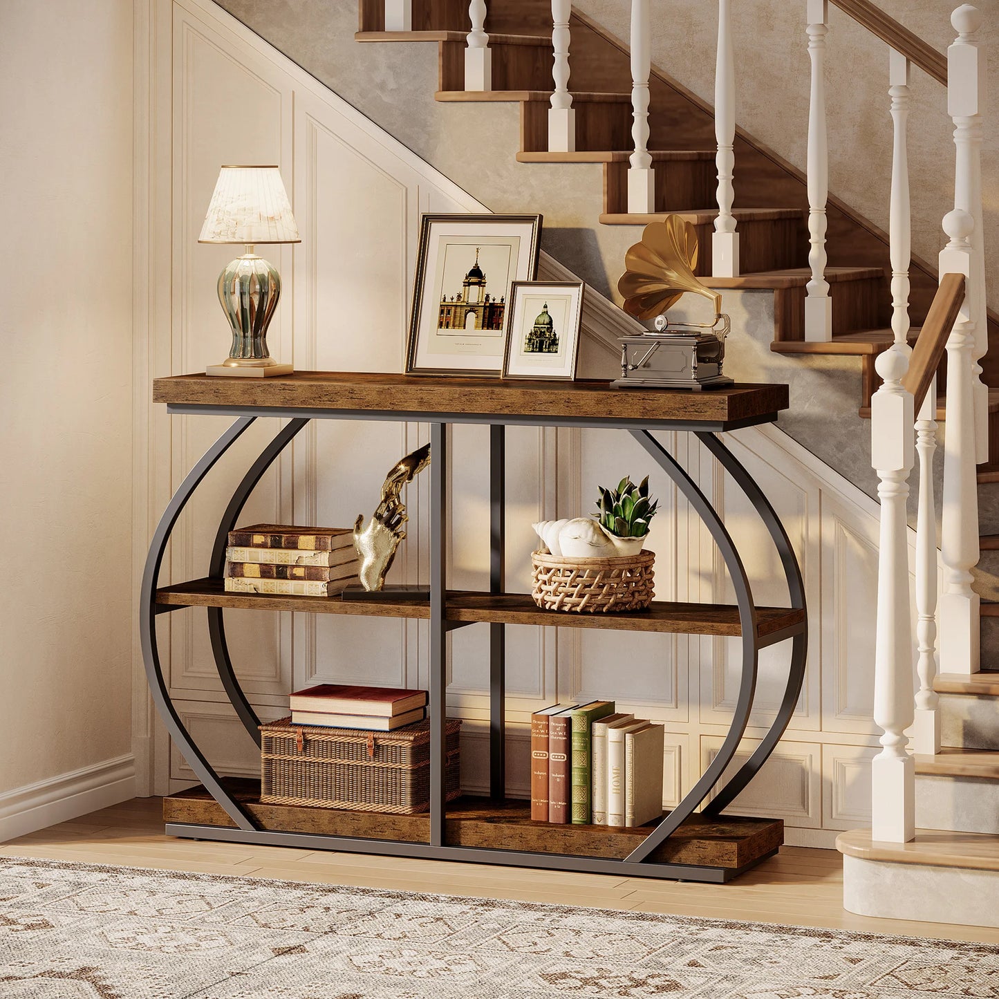 Tribesigns Industrial Console Table With Storage Shelves